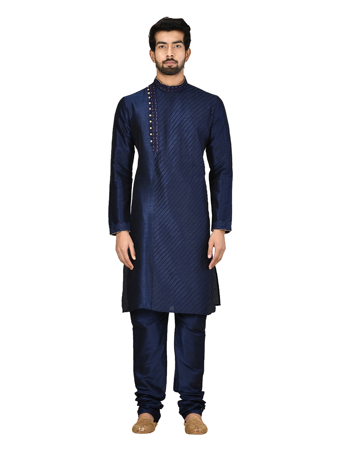 

Aryavir Malhotra Men Leheriya Embroidered Regular Pure Silk Kurta with Pyjamas, Blue