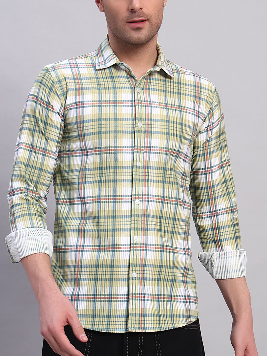 

YOUTH FIRST Men Premium Tartan Checks Opaque Checked Casual Shirt, Green