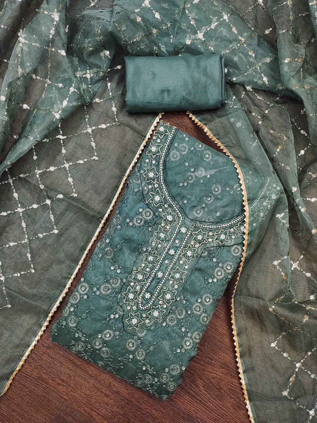 

KALINI Embroidered Organza Unstitched Dress Material, Grey