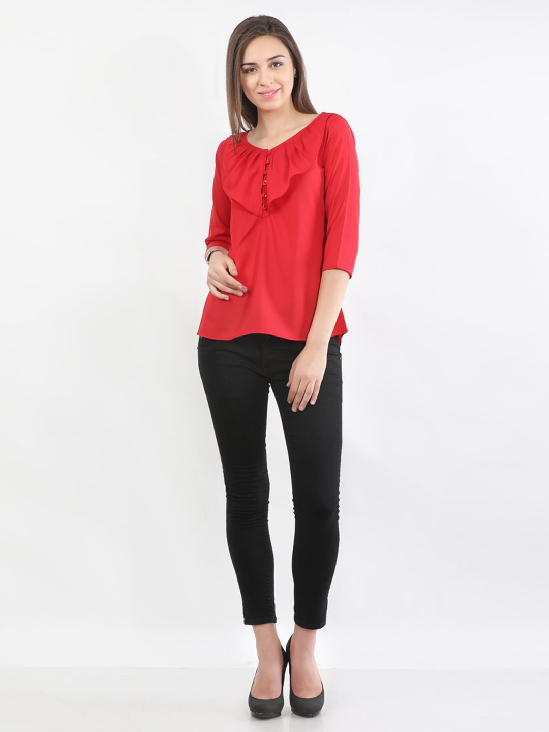 

DELIS Monochrome Georgette Top, Red