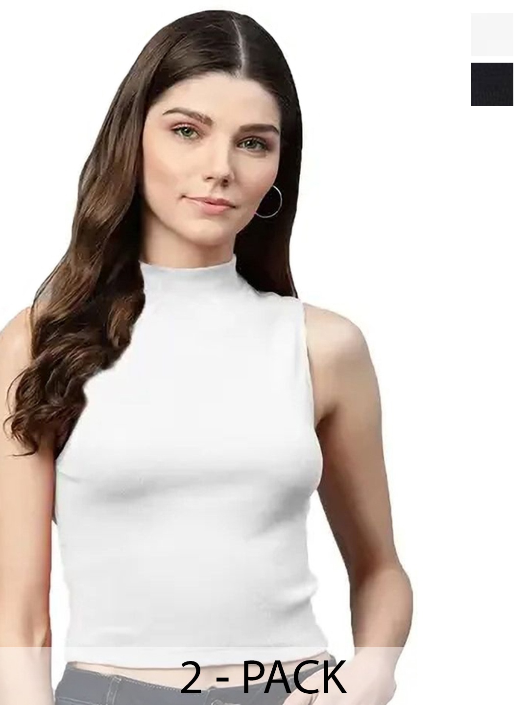 

SRISARAS Women Pack Of 2 Fitted Crop Top, White