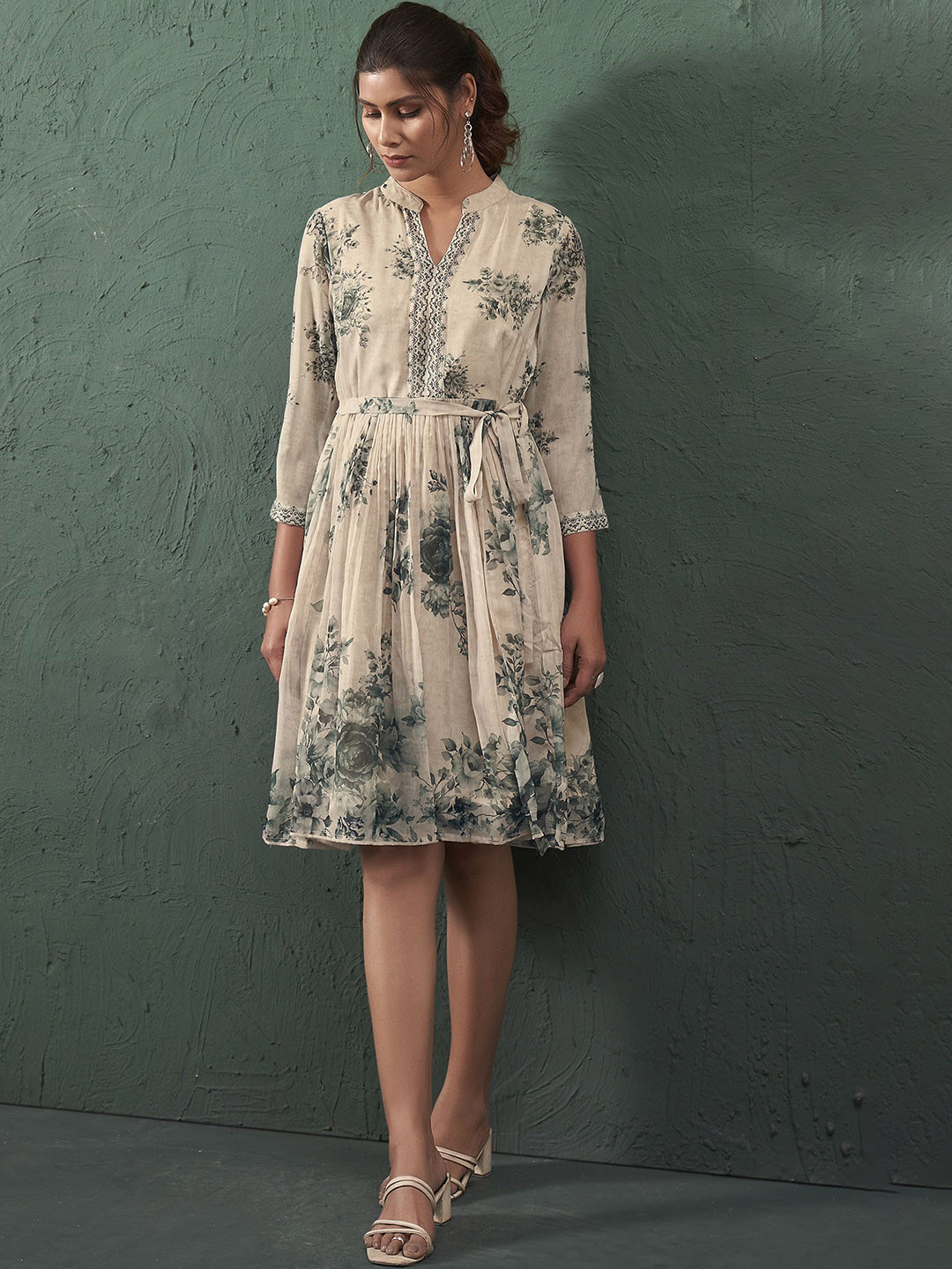 

Anouk Floral Printed A Line Ethnic Dresses, Off white