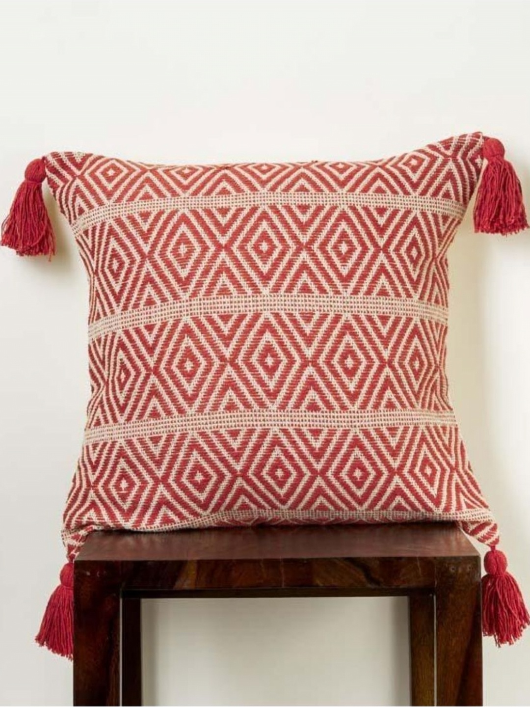 

Aura Maroon & Beige Geometric Embroidered Cotton Square Cushion Cover