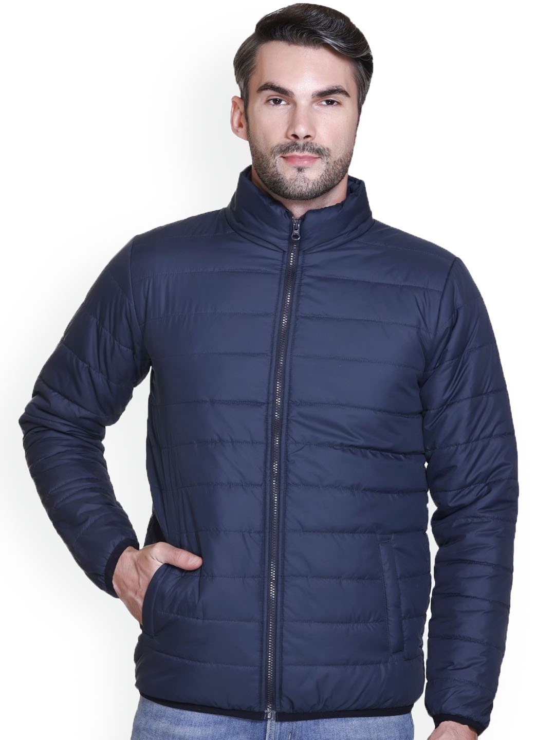 

SANHOK Men Floral Lightweight Puffer Jacket, Navy blue