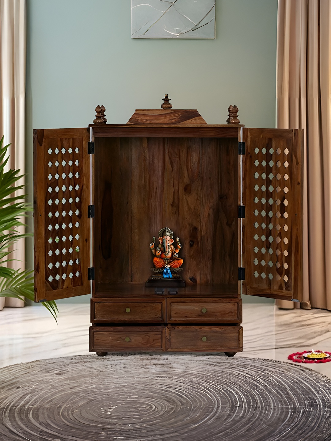 

Royaloak Brown Textured Wooden Home Temple With Door
