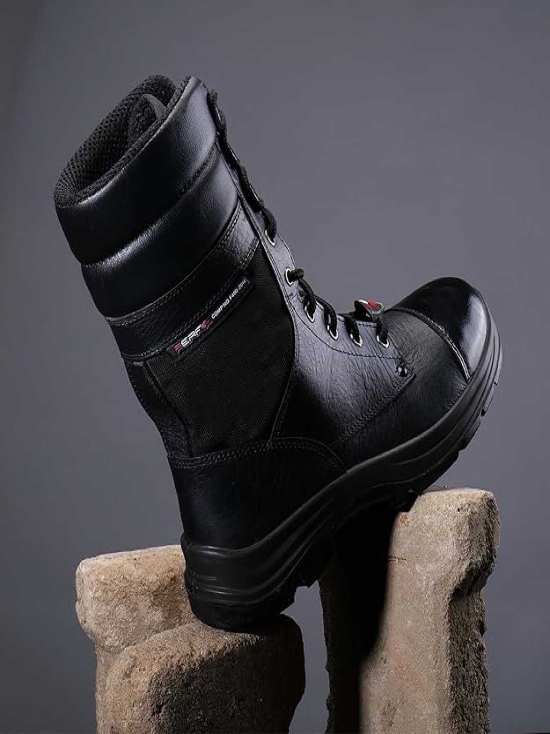 

PERF Men Trooper High Ankle Leather Boots, Black