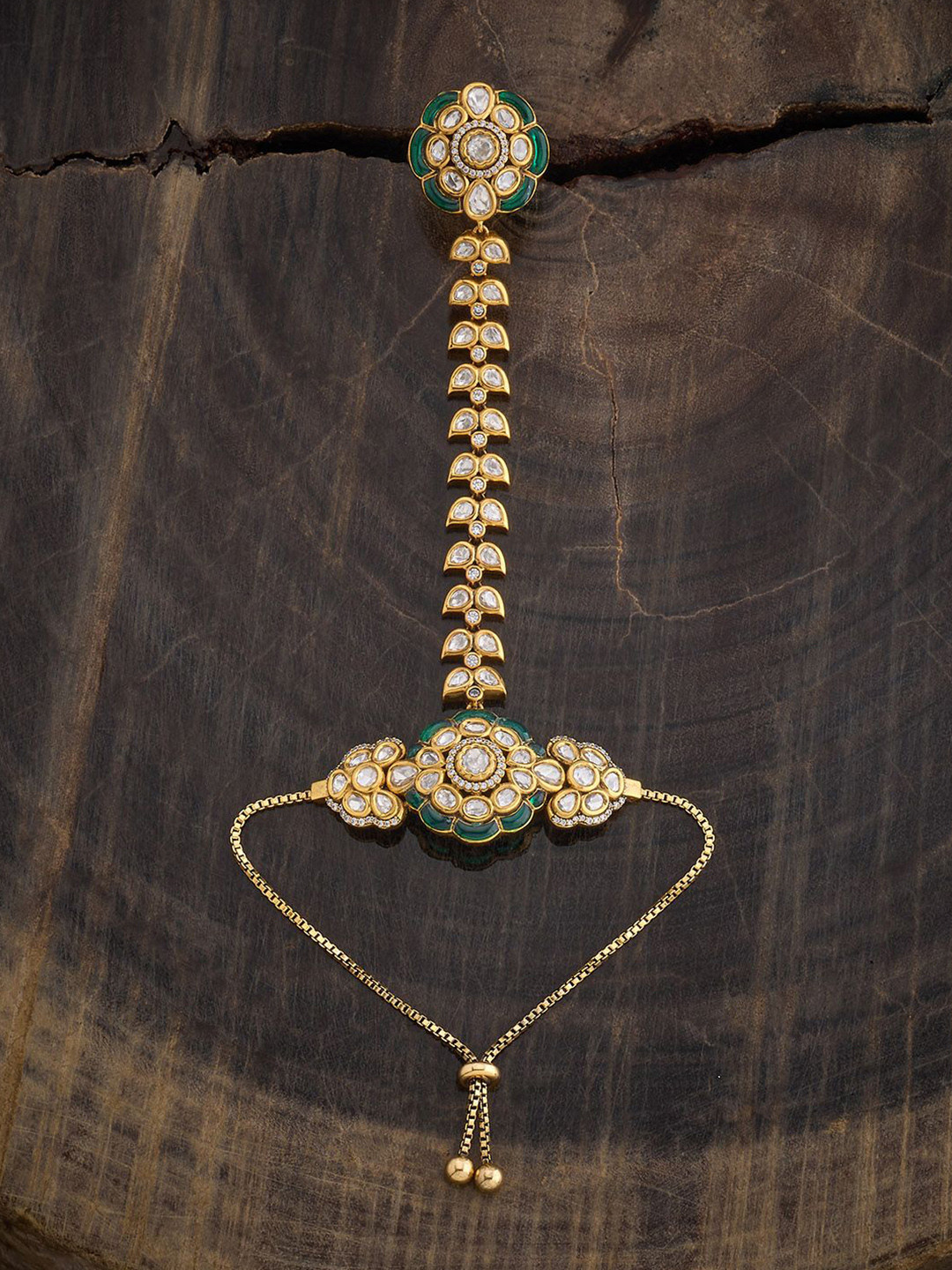 

Kushal's Fashion Jewellery Women Green Kundan Gold-Plated Link Bracelet