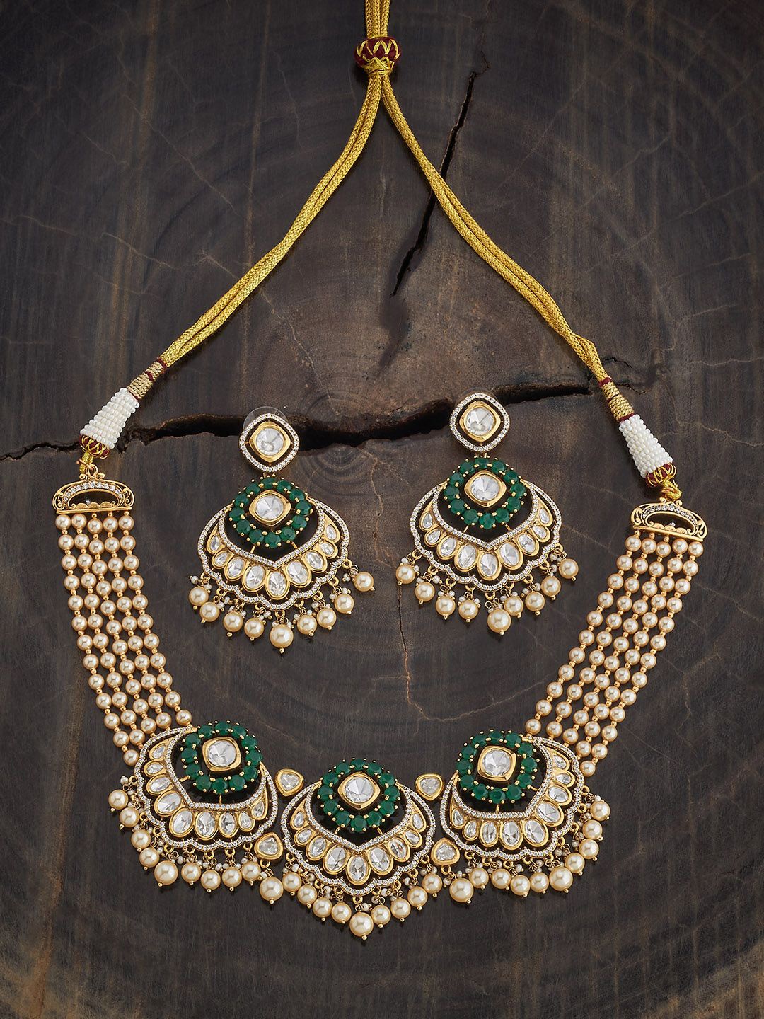 

Kushal's Fashion Jewellery Copper Green Victorian-Plated Kundan Necklace, Gold