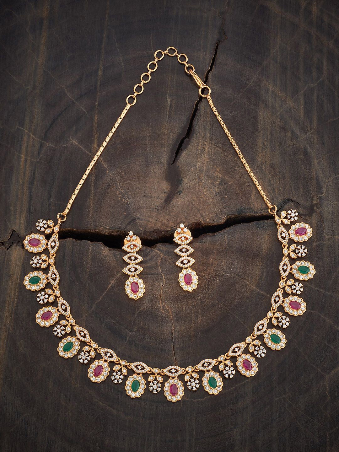 

Kushal's Fashion Jewellery Copper Ruby-Green Gold-Plated Cubic-Zircon Necklace