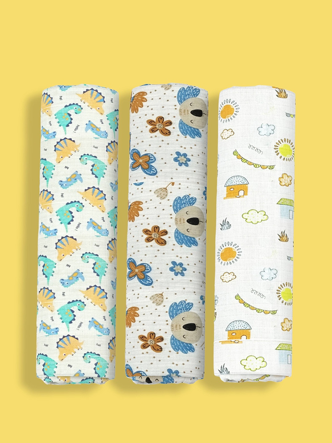 

Orange Sugar Pack Of 3 Printed Pure Cotton Swaddle, White