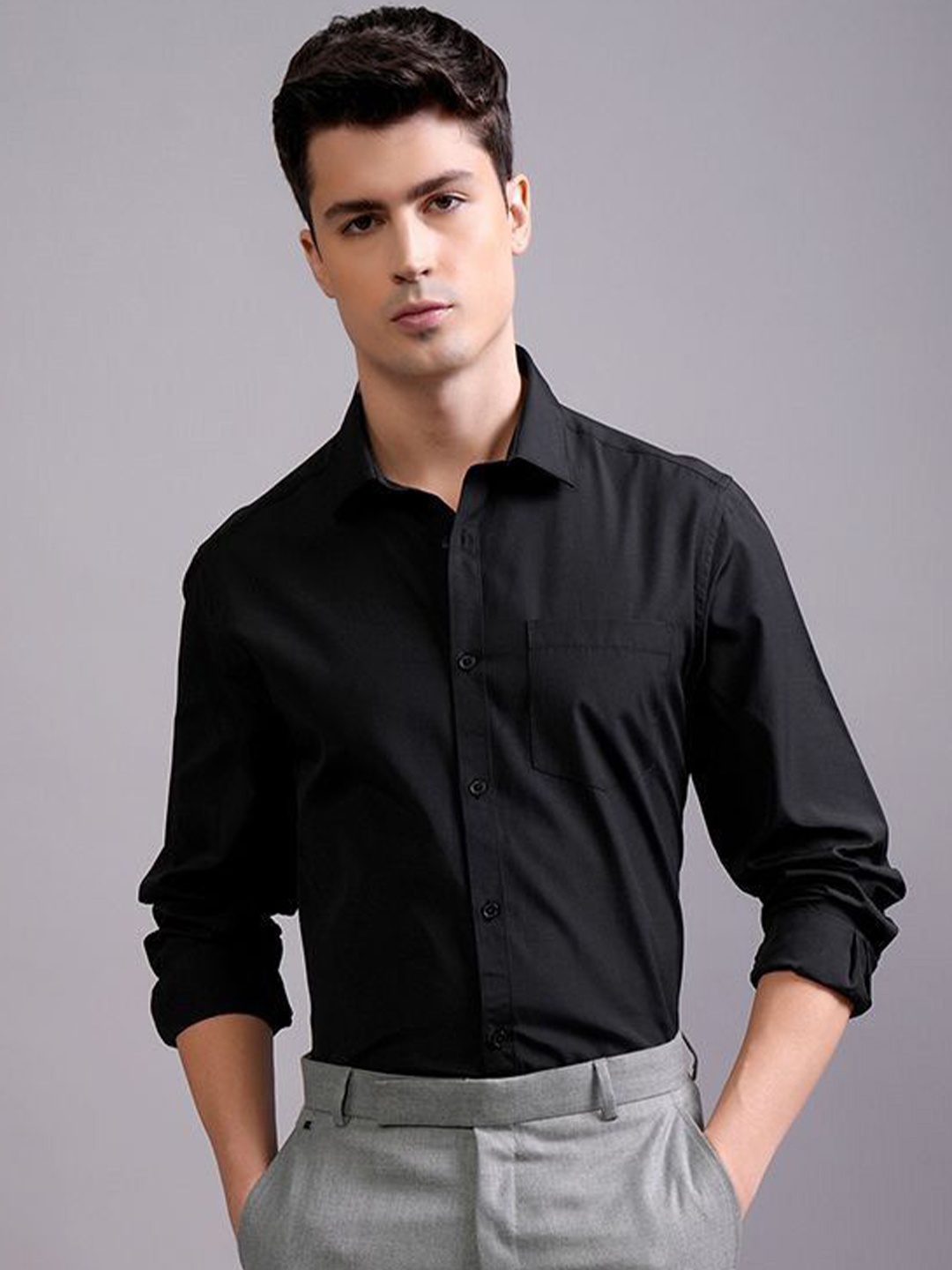 

WHY SO FAB Men Semi Sheer Casual Shirt, Black