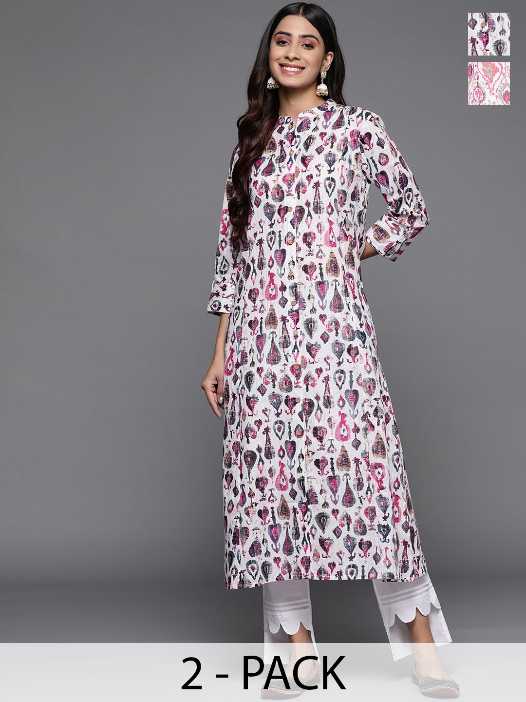 

Varanga Women Printed Asymmetric Kurta, Off white