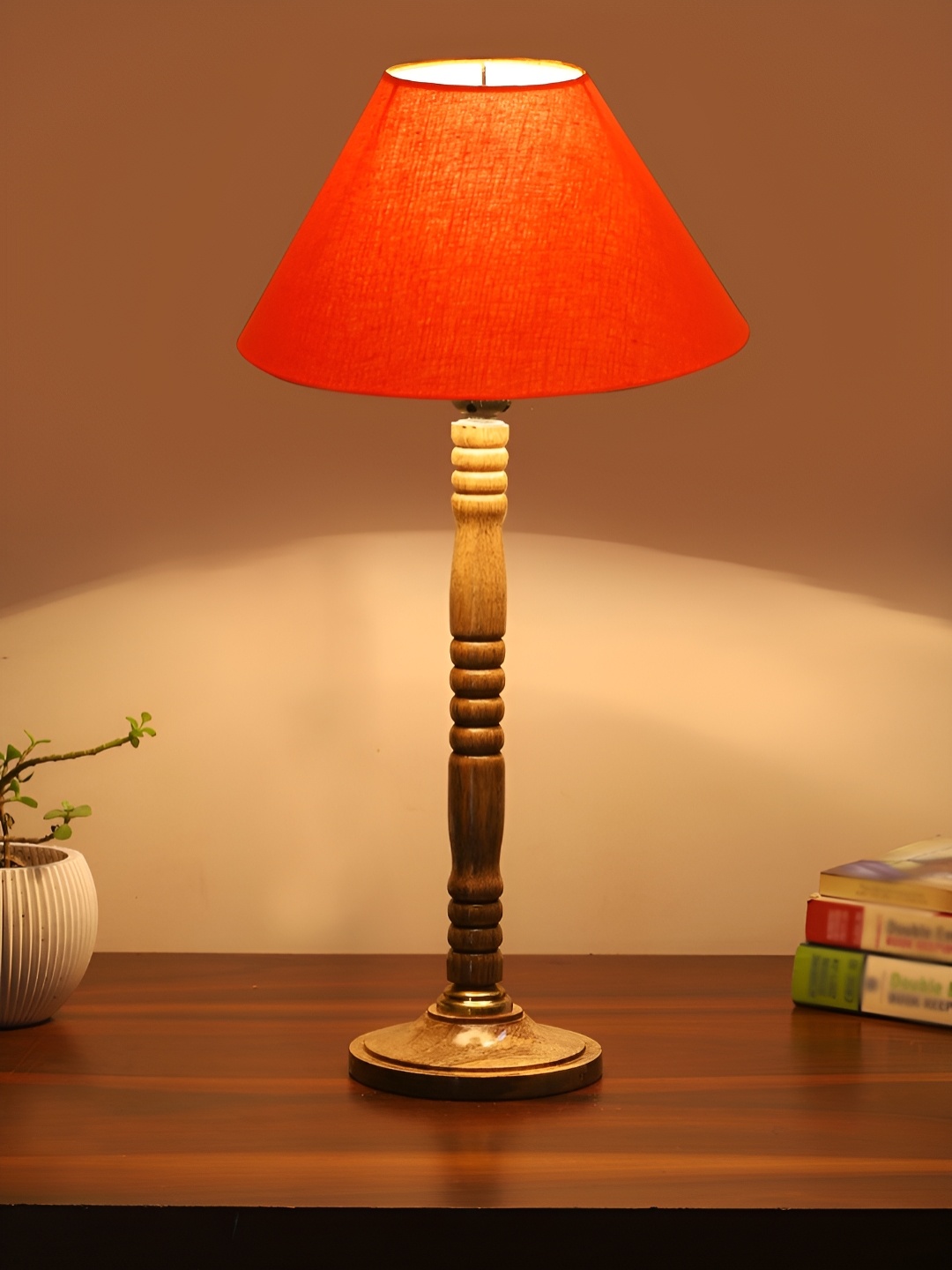 

Devansh Orange-Coloured Frustum Shaped Wooden Table Lamp
