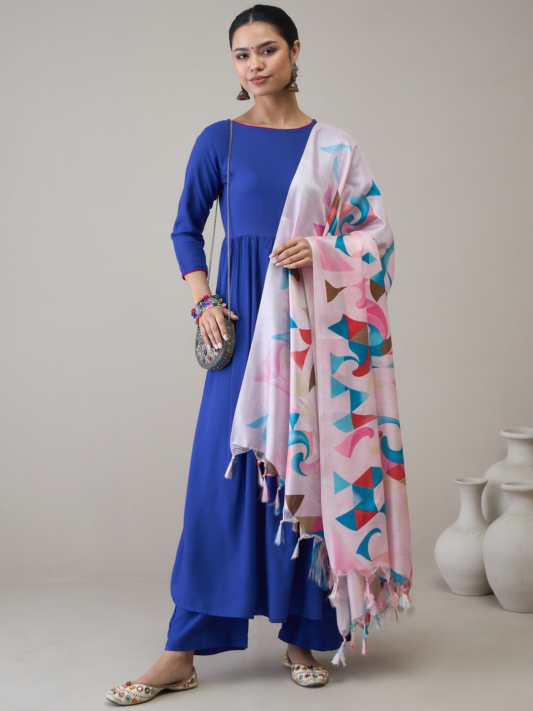 

InWeave Women Regular Kurta with Palazzos & With Dupatta, Blue