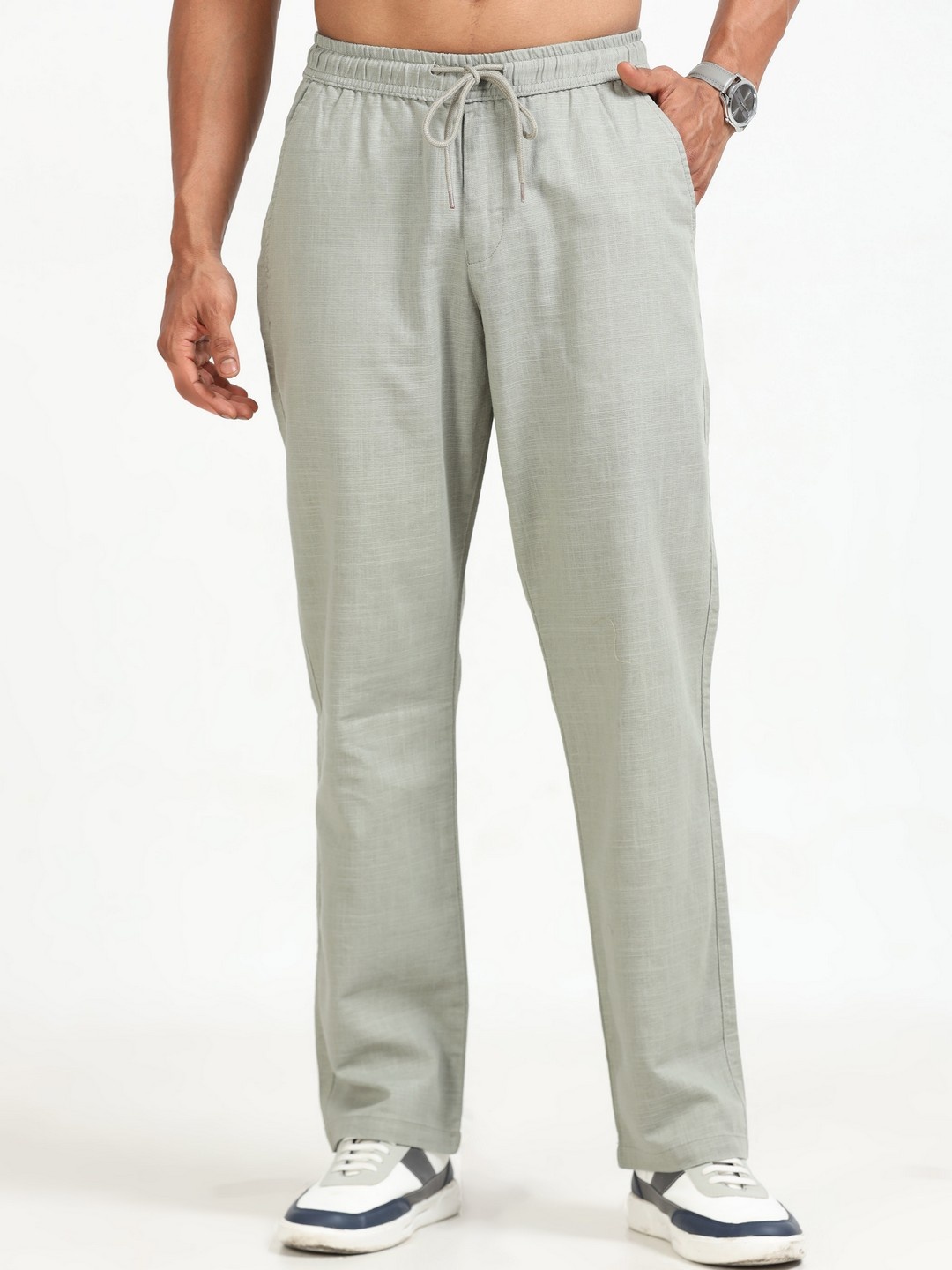 

NEVER NEUD Men Relaxed Lazy Linen Trousers, Grey