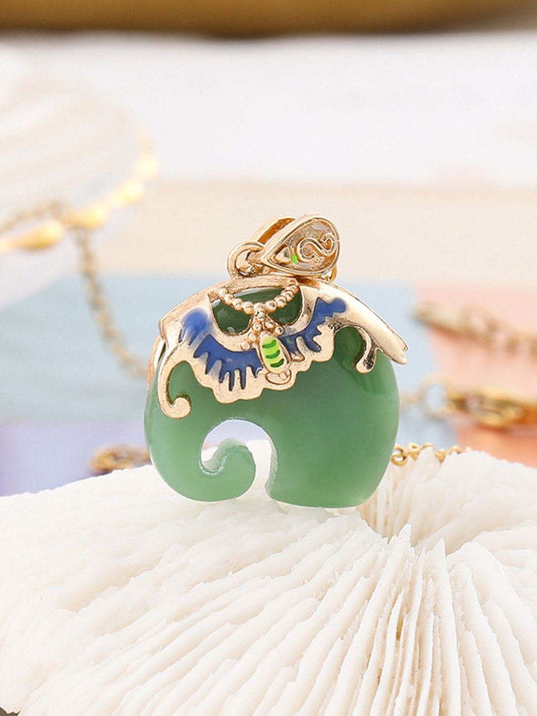 

Just Lil Things Artificial Stones Studded Contemporary Shaped Pendant With Chain, Gold
