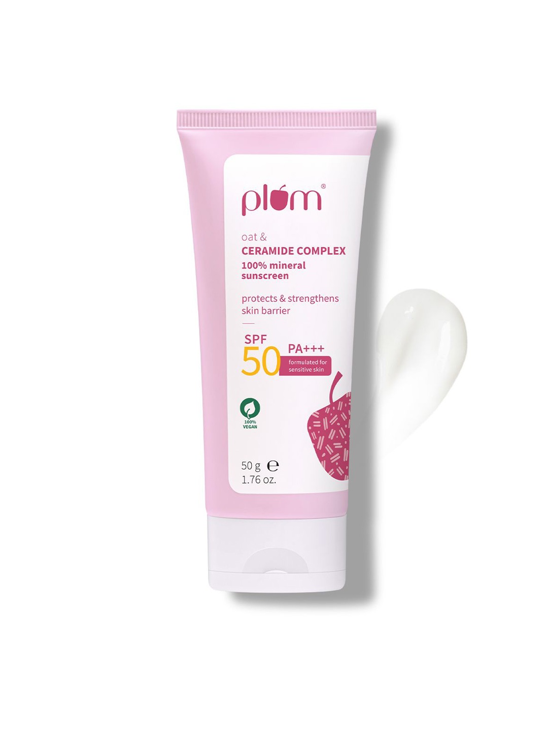 

Plum Oat & Ceramide Complex 100% Mineral Sunscreen SPF 50 PA+++ - 50 g, Pink