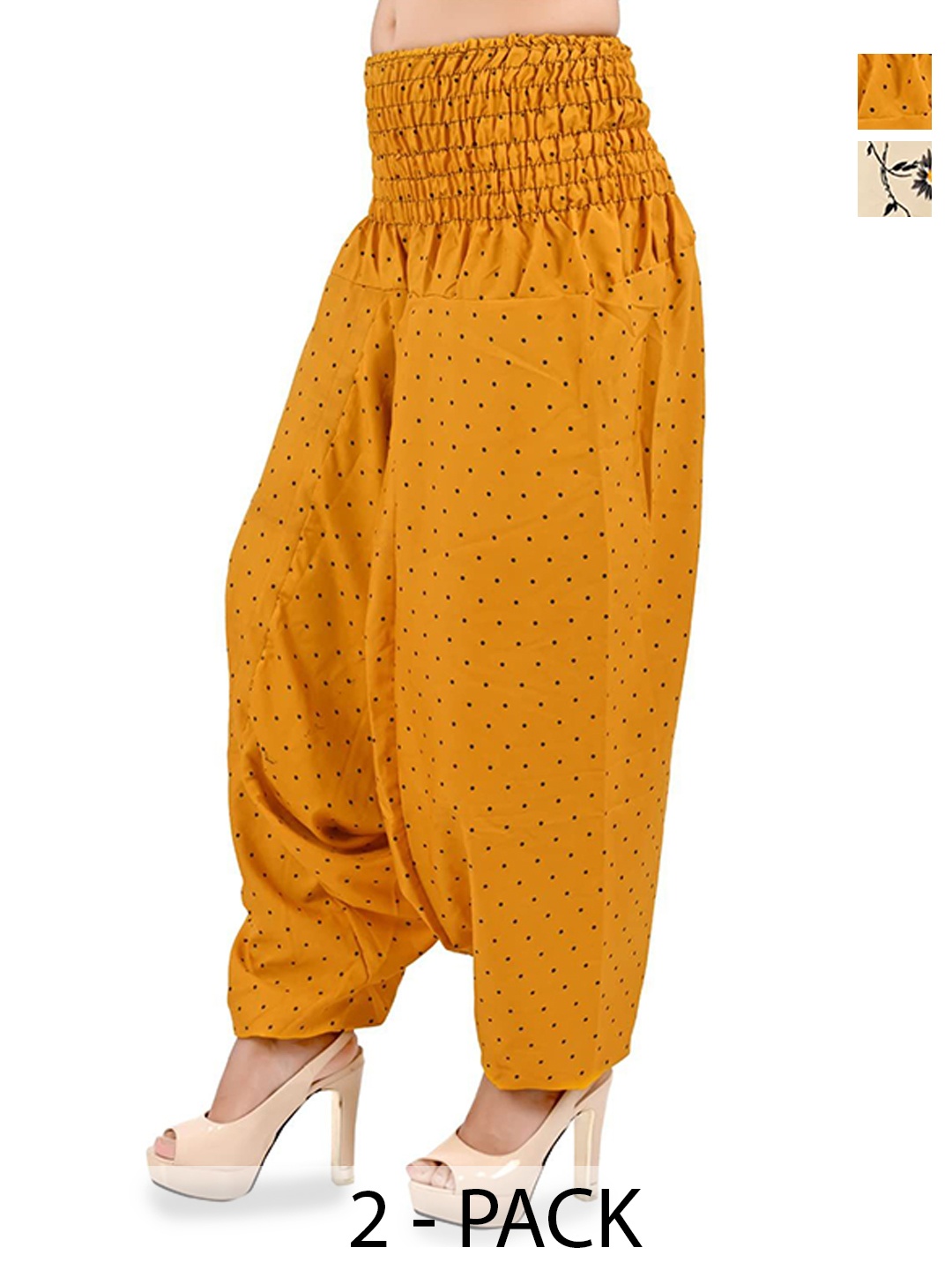 

NarNari Women Pack Of 2 Printed Mid-Rise Harem Pants, Mustard