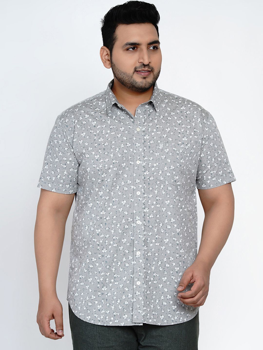 

John Pride Men Slim Fit Floral Opaque Printed Casual Shirt, Grey