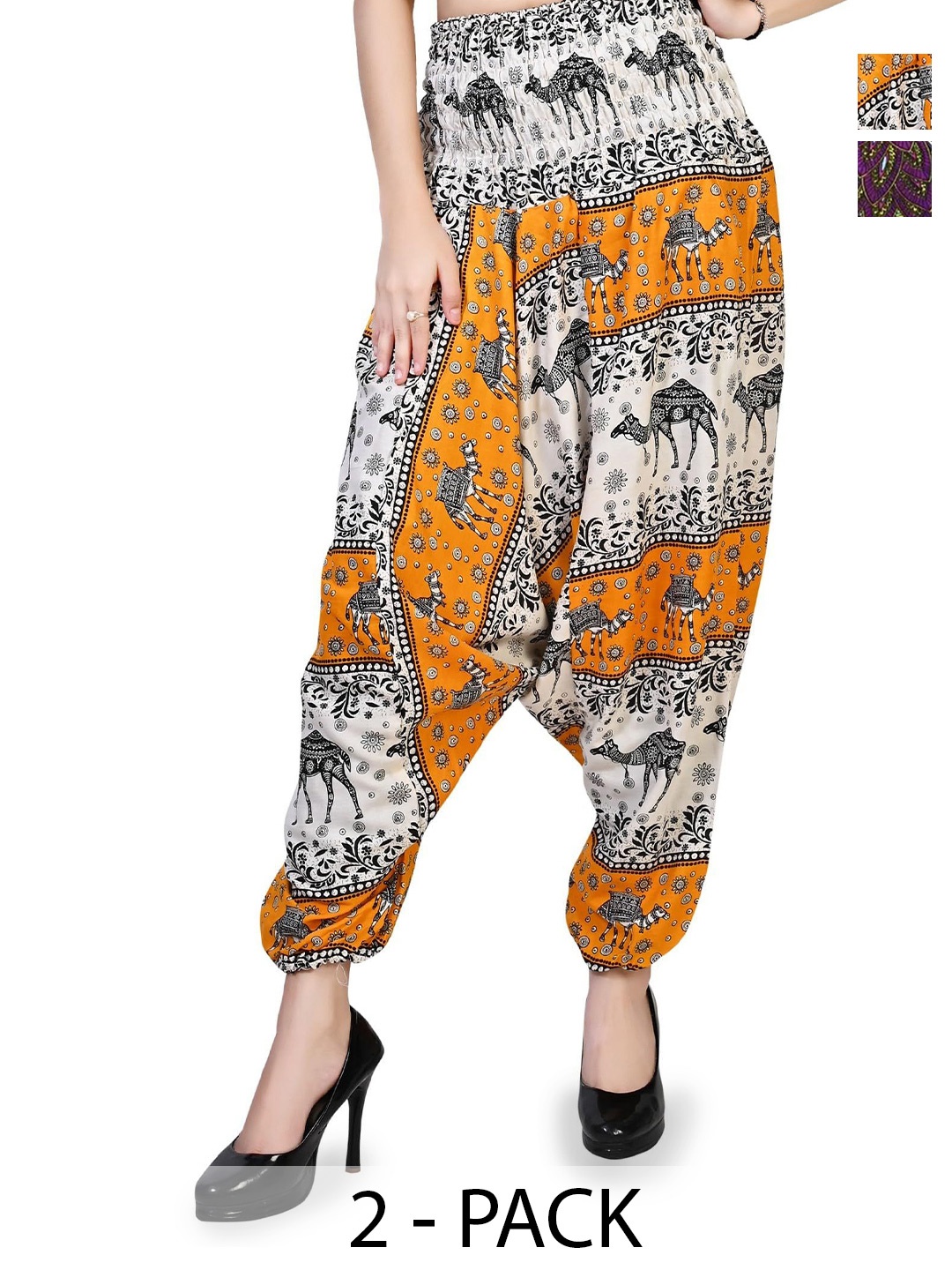 

NarNari Women Pack Of 2 Printed Harem Pants, Yellow