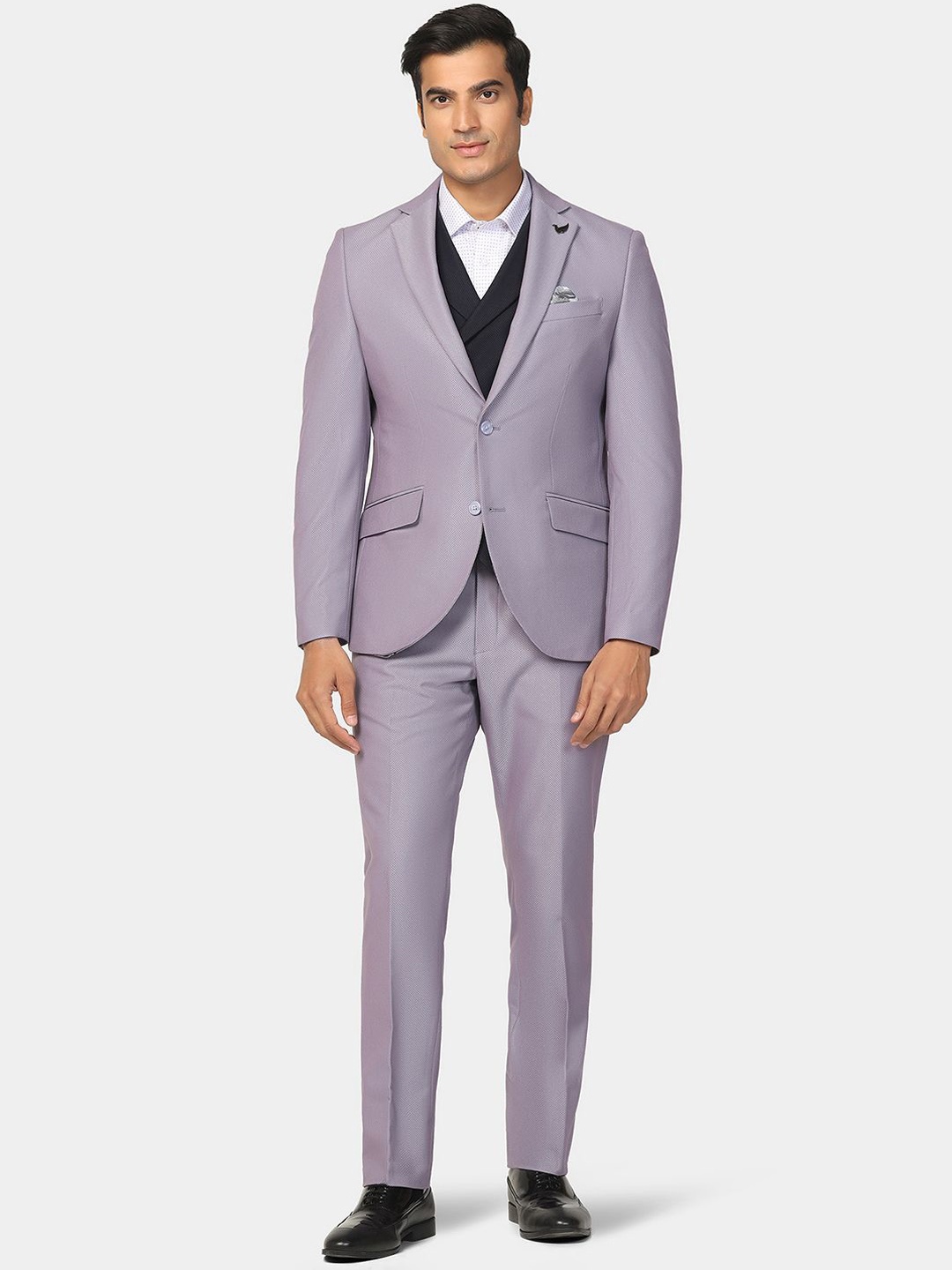 

Blackberrys Self Design Slim-Fit Single-Breasted Three-Piece Suit, Lavender