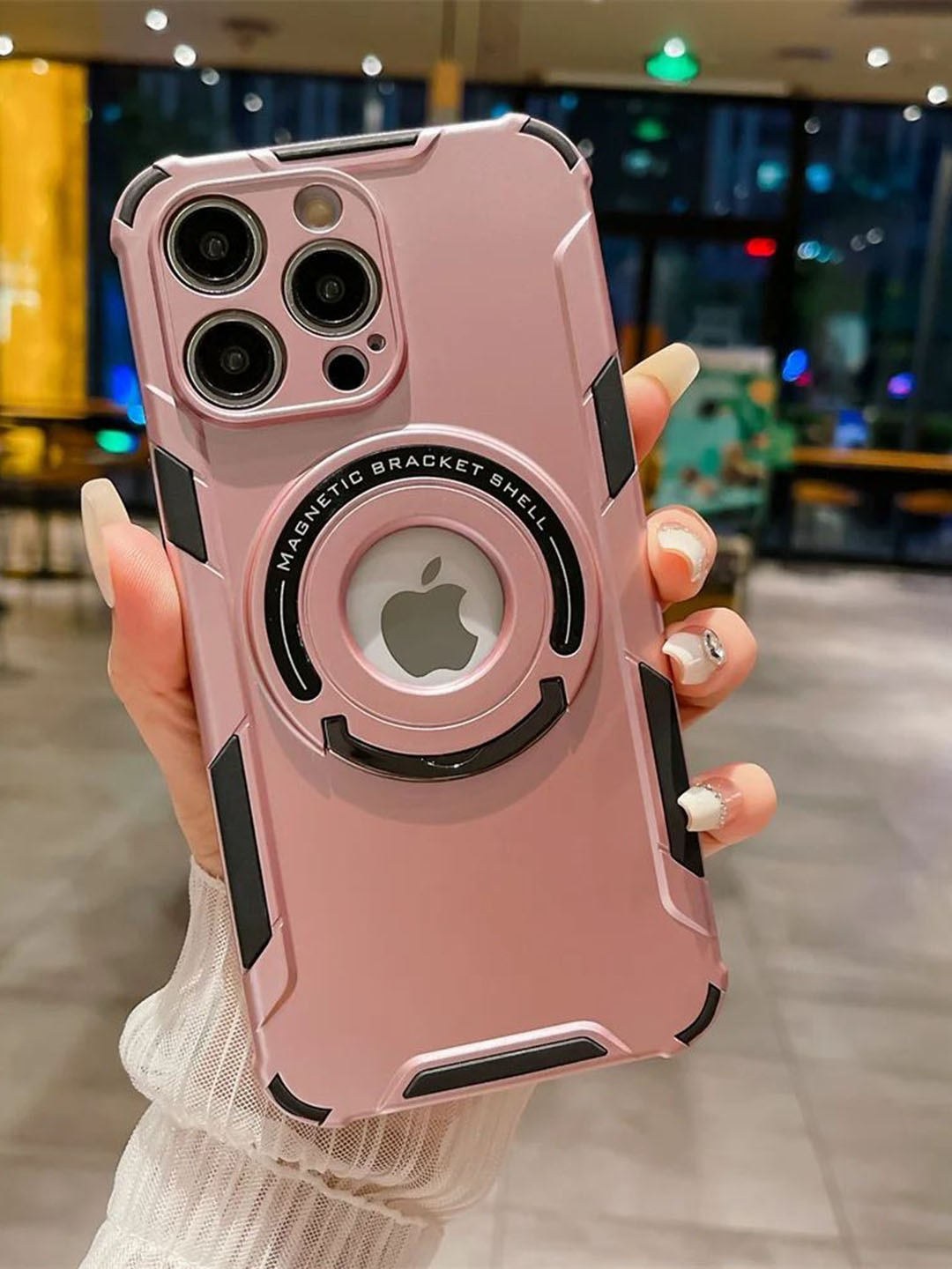 

Luxury Kase LK105 Solid iPhone 15 Pro Max Shockproof Magnetic Stand Back Case, Pink