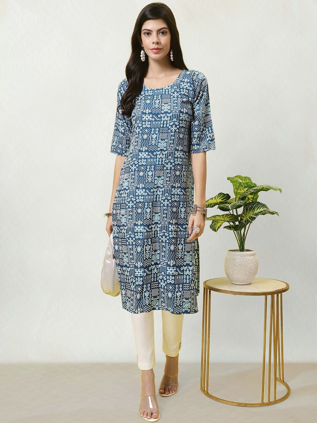 

Moda Rapido Geometric Printed Straight Kurta, Blue