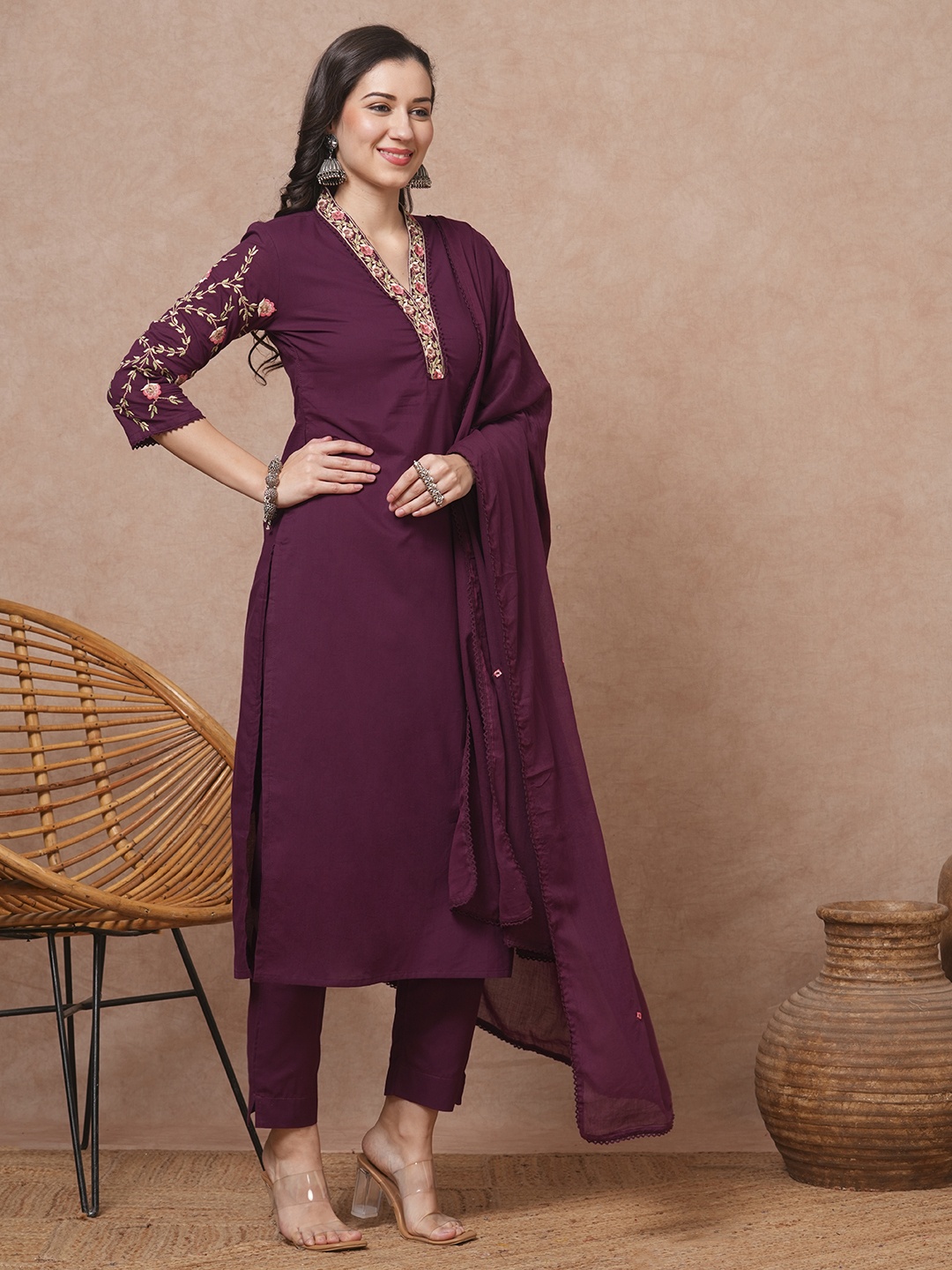 

FASHOR Women Kurta Sets, Burgundy