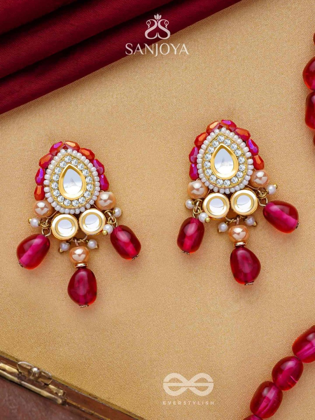 

EVERSTYLISH Sanjoya Golden Embellished Polki & Kundan Earrings, Multi