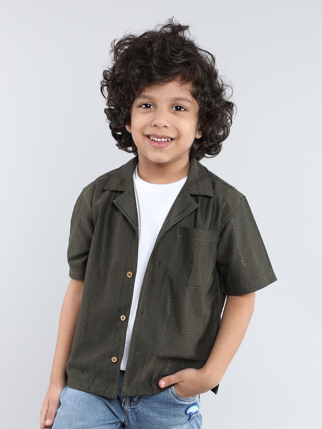 

taffykids Boys Comfort Opaque Striped Casual Shirt, Green