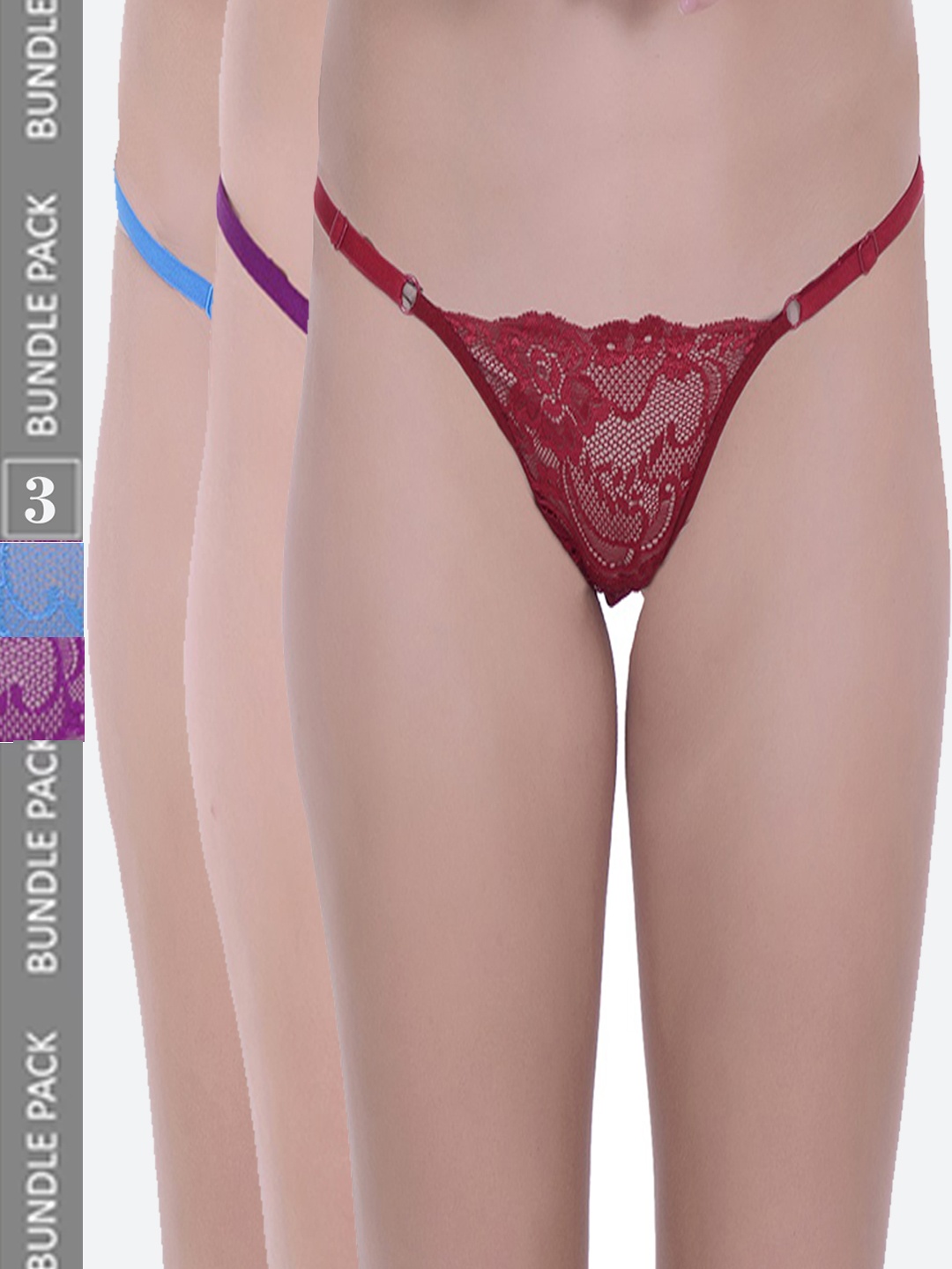 

Fleurt Women Pack Of 3 Assorted Lace Thongs Briefs - HOBFPT3-OS-41