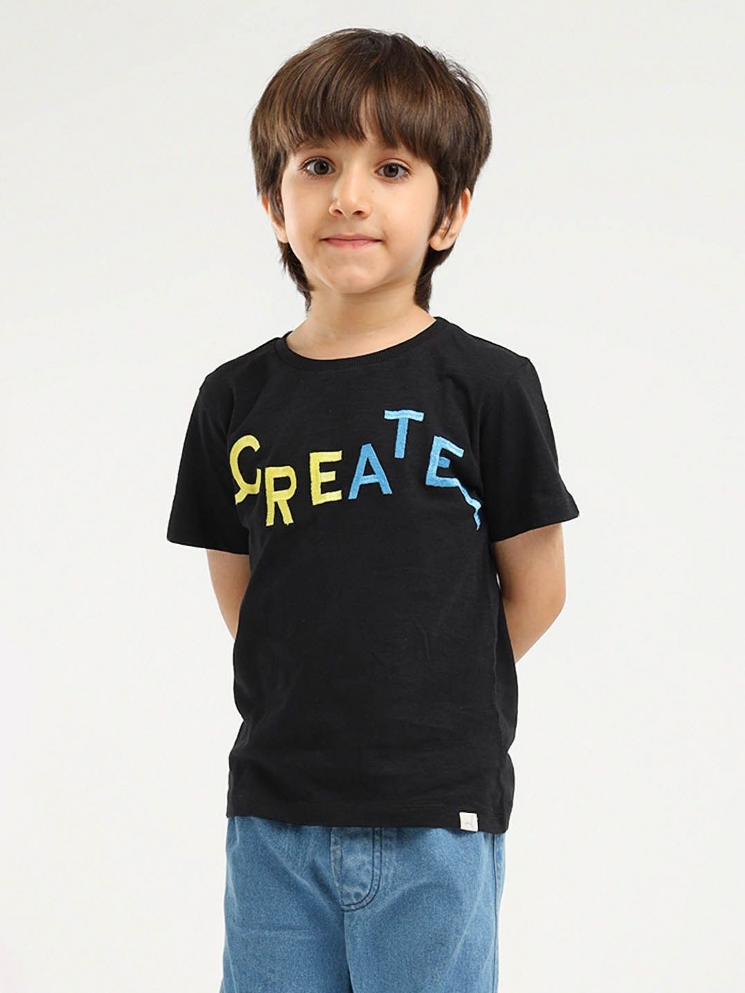 

Somersault Boys Typography Printed Round Neck Cotton T-shirt, Black