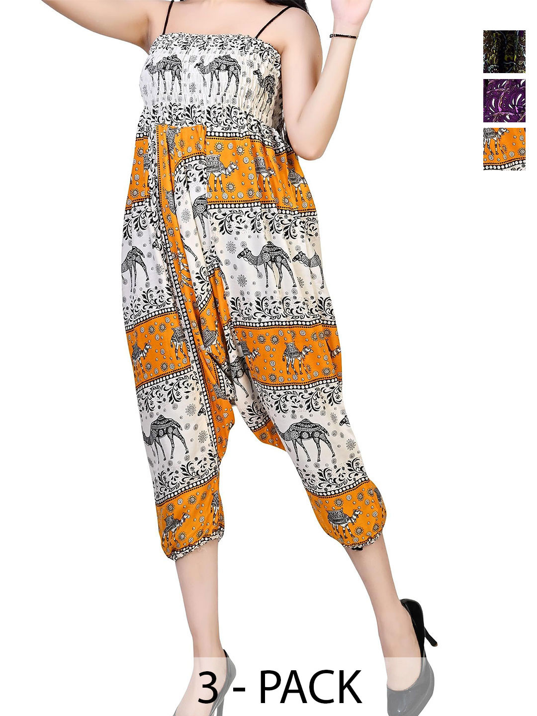 

NarNari Women Pack Of 3 Loose Fit Mid-Rise Harem Pants, Green