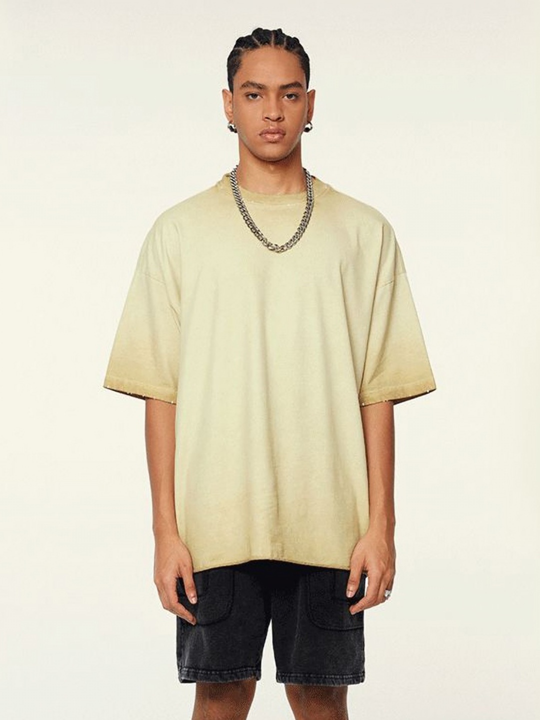 

StyleCast x Revolte Men Raw Edge T-shirt, Khaki