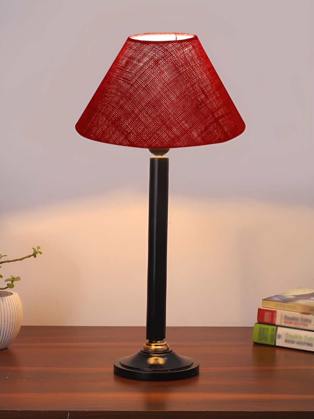 

Devansh Maroon Wooden Frusturical Shaped Table Lamp