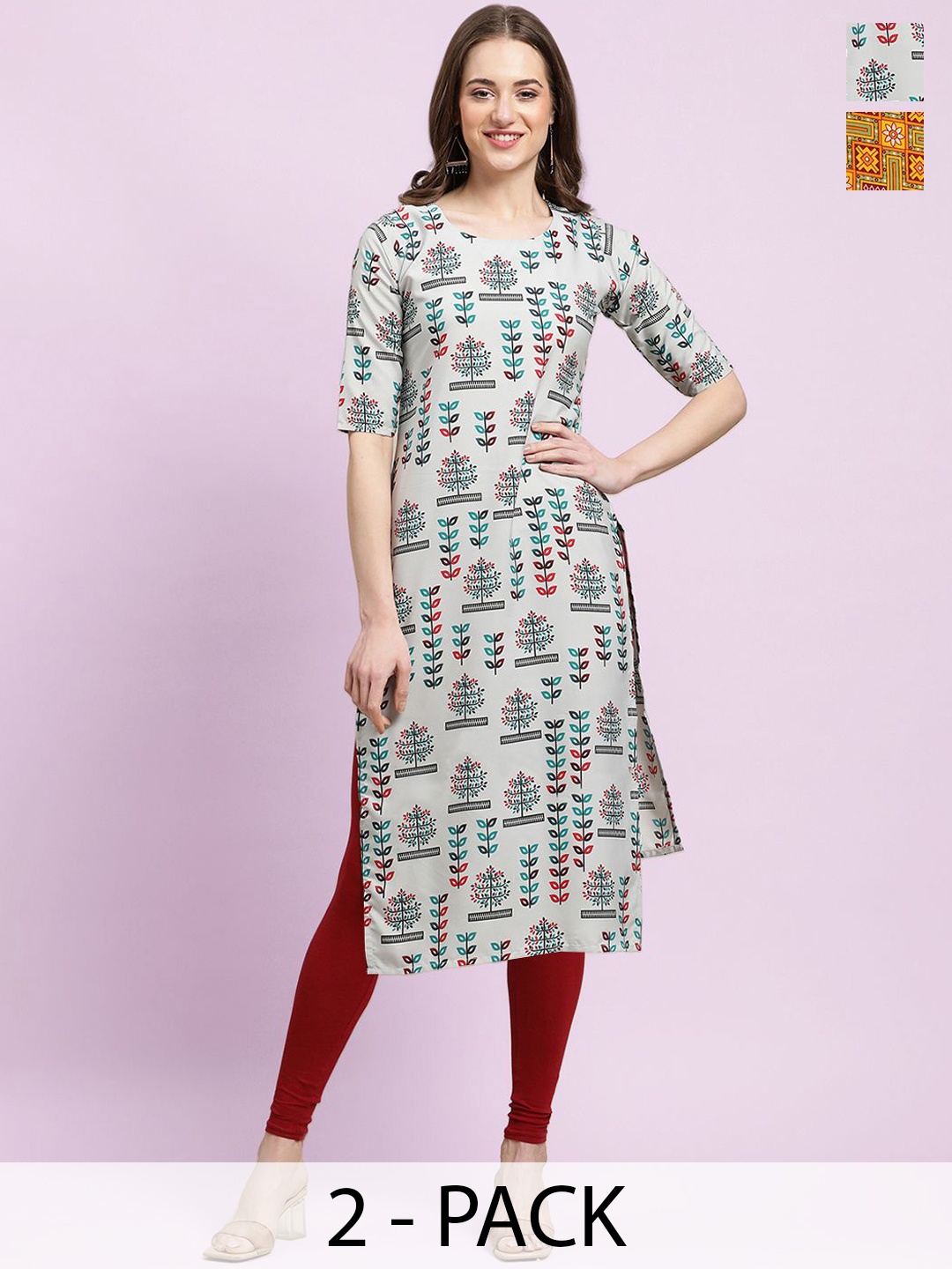 

Moda Rapido Grey & Yellow Selection Of 2 Ethnic Motifs Printed Straight Kurtas