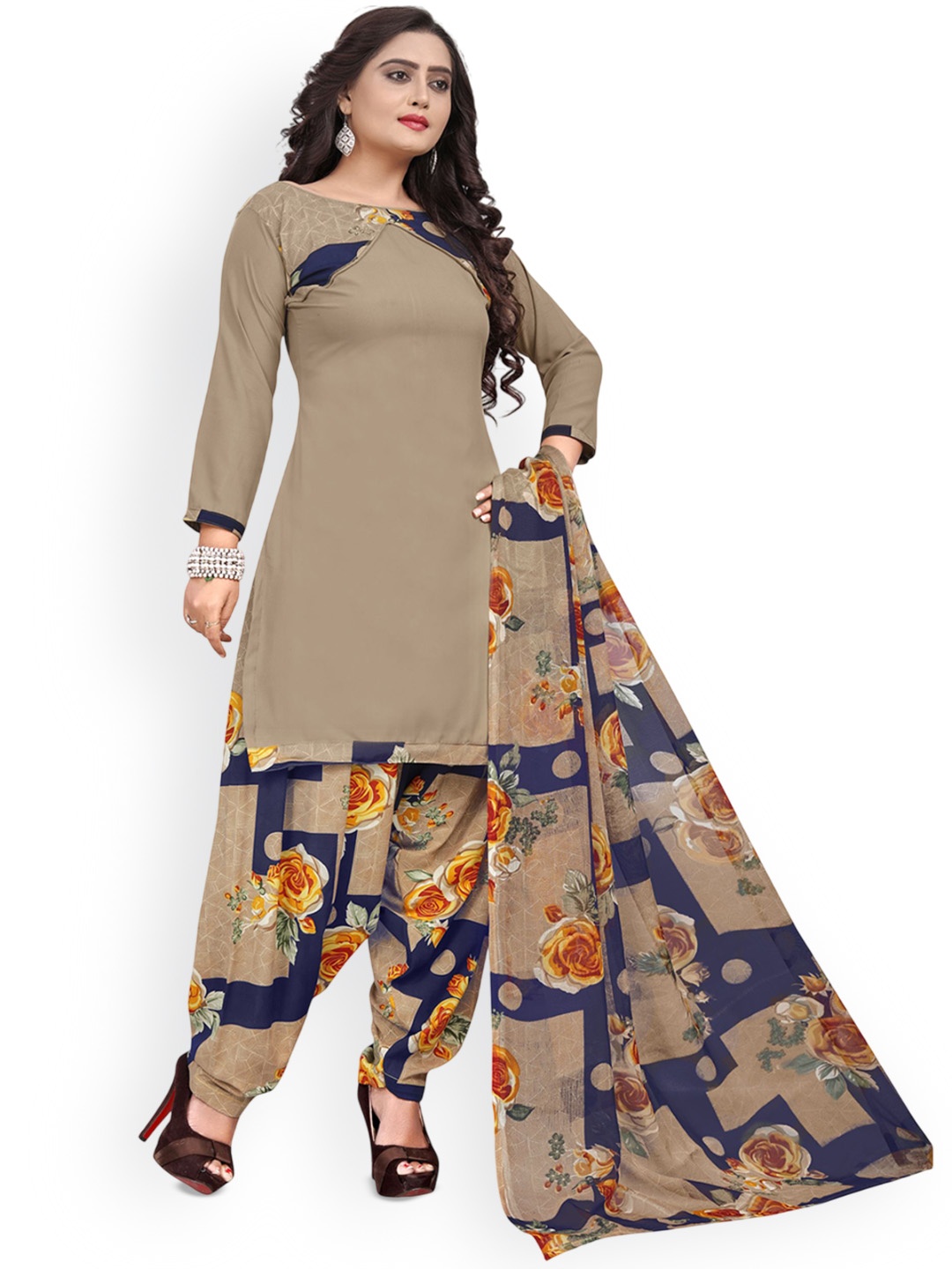 

HERE&NOW Floral Printed Unstitched Dress Material, Grey