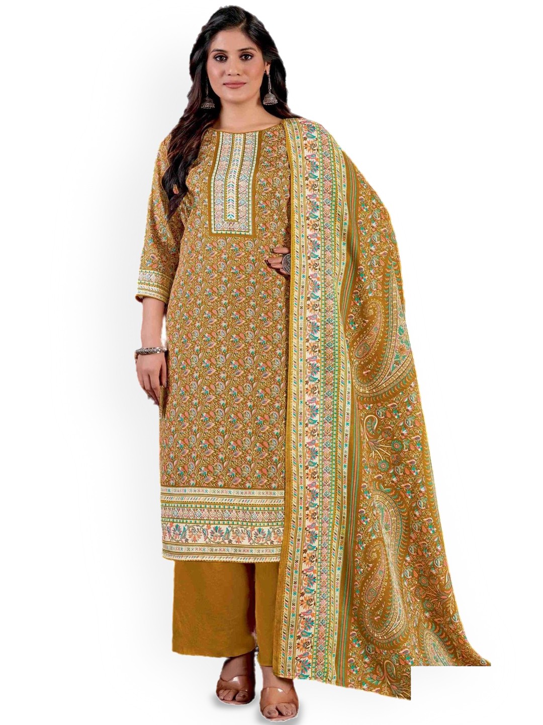 

DRAVINAM Trends Ethnic Motifs Printed Unstitched Dress Material, Mustard