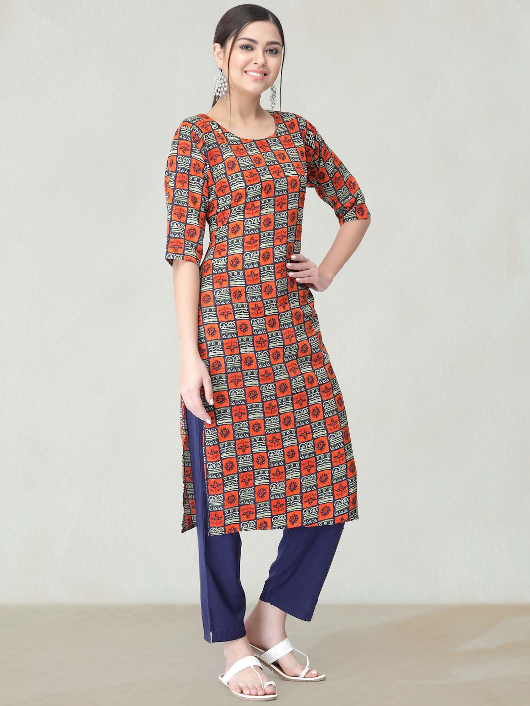 

Moda Rapido Geometric Printed Straight Kurta, Orange