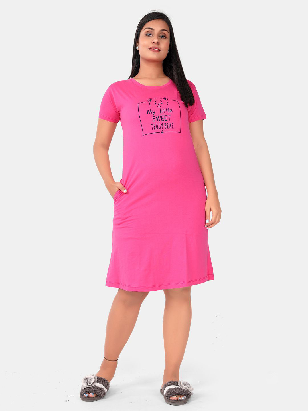 

SWEET MOON Typography Printed Midi Nightdress, Pink