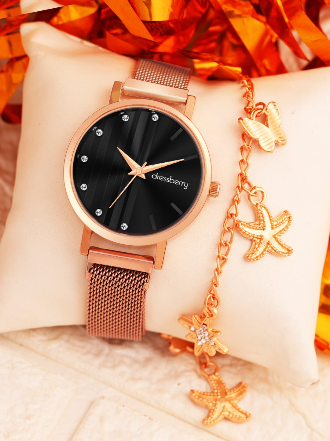 

DressBerry Women DBWJ25 Watch & Bracelet Gift Set, Rose gold