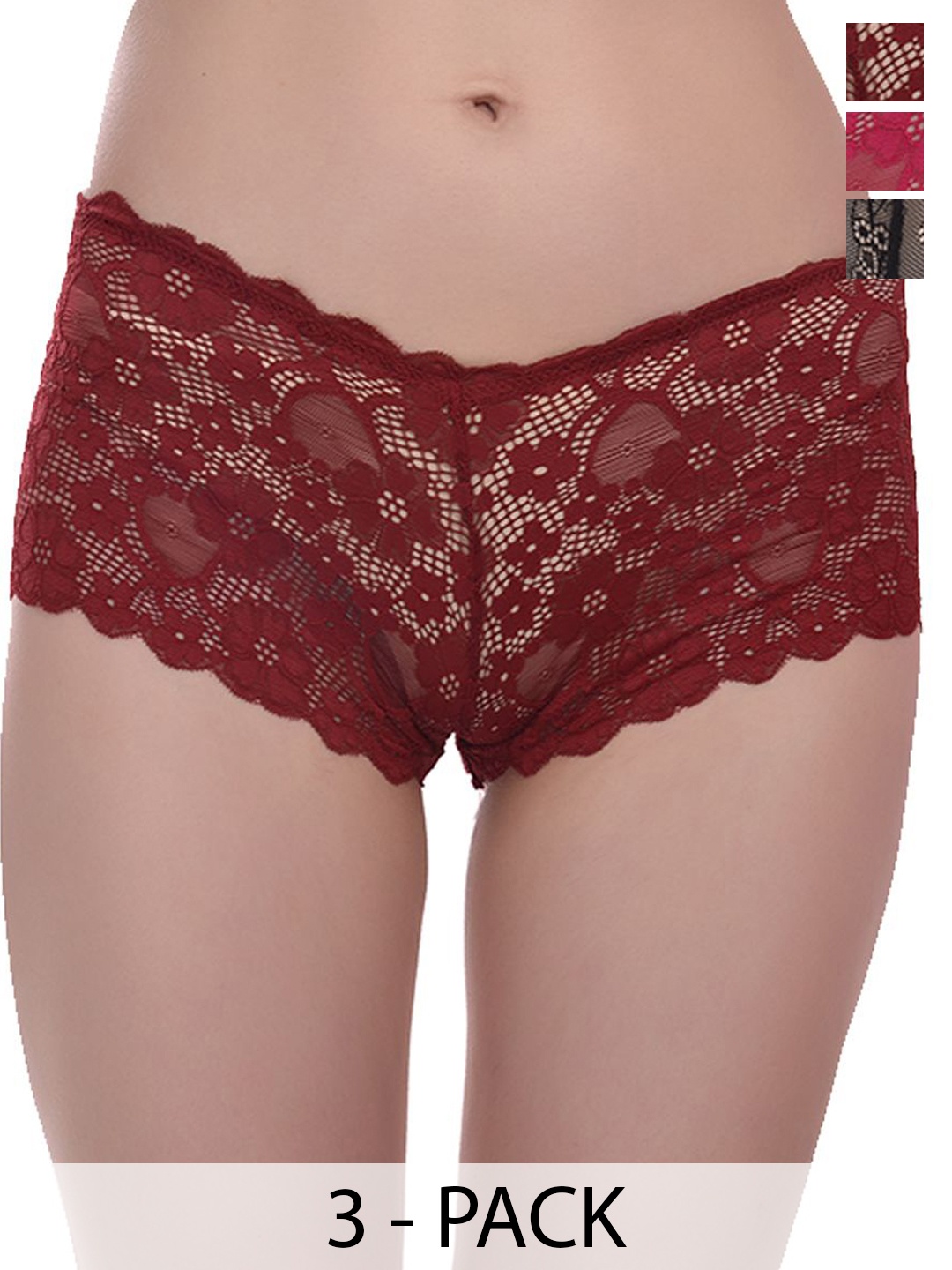 

Fleurt Women Pack Of 3 Assorted Lace Boy Shorts Briefs