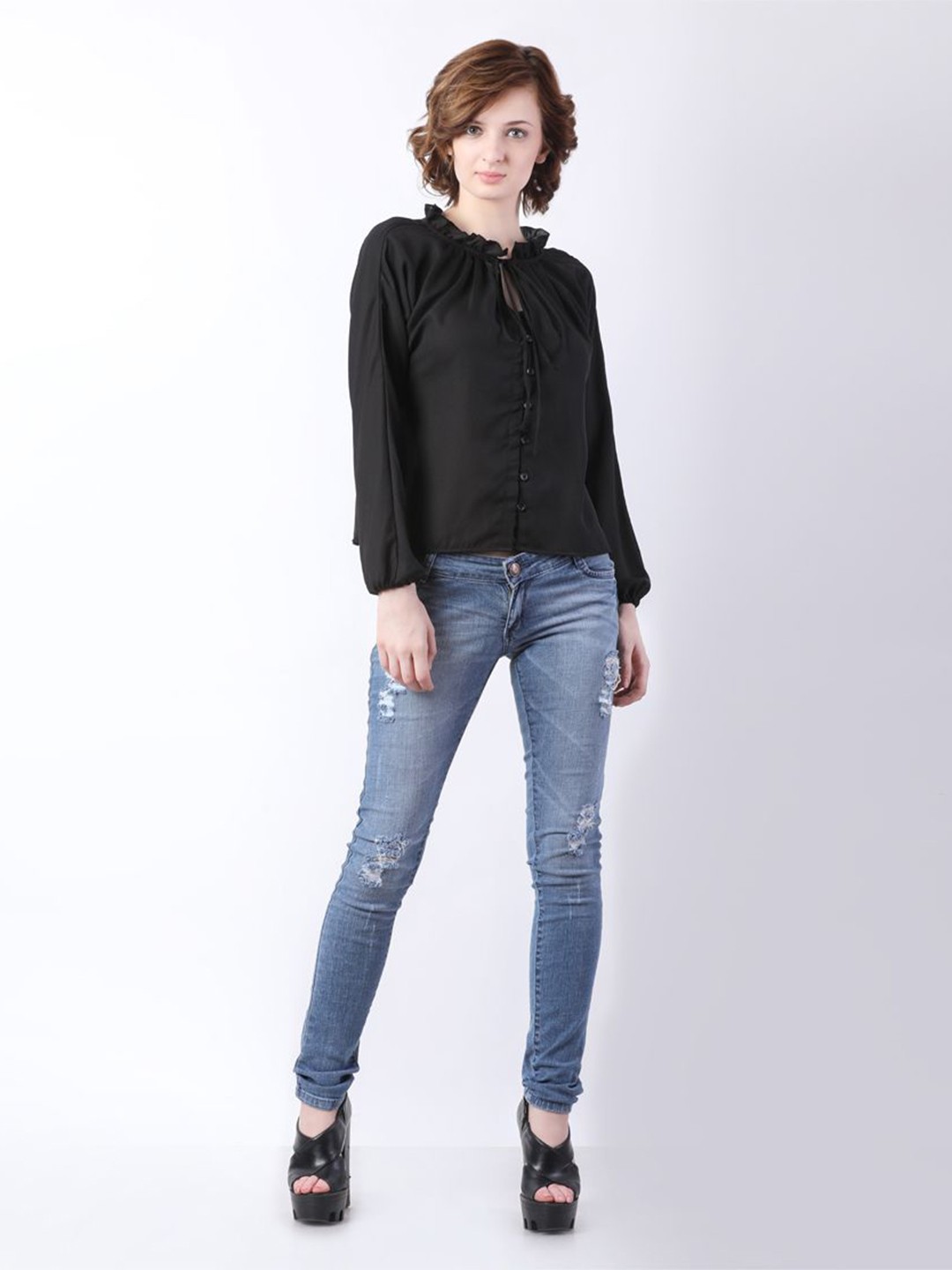 

DELIS Monochrome Georgette Top, Black