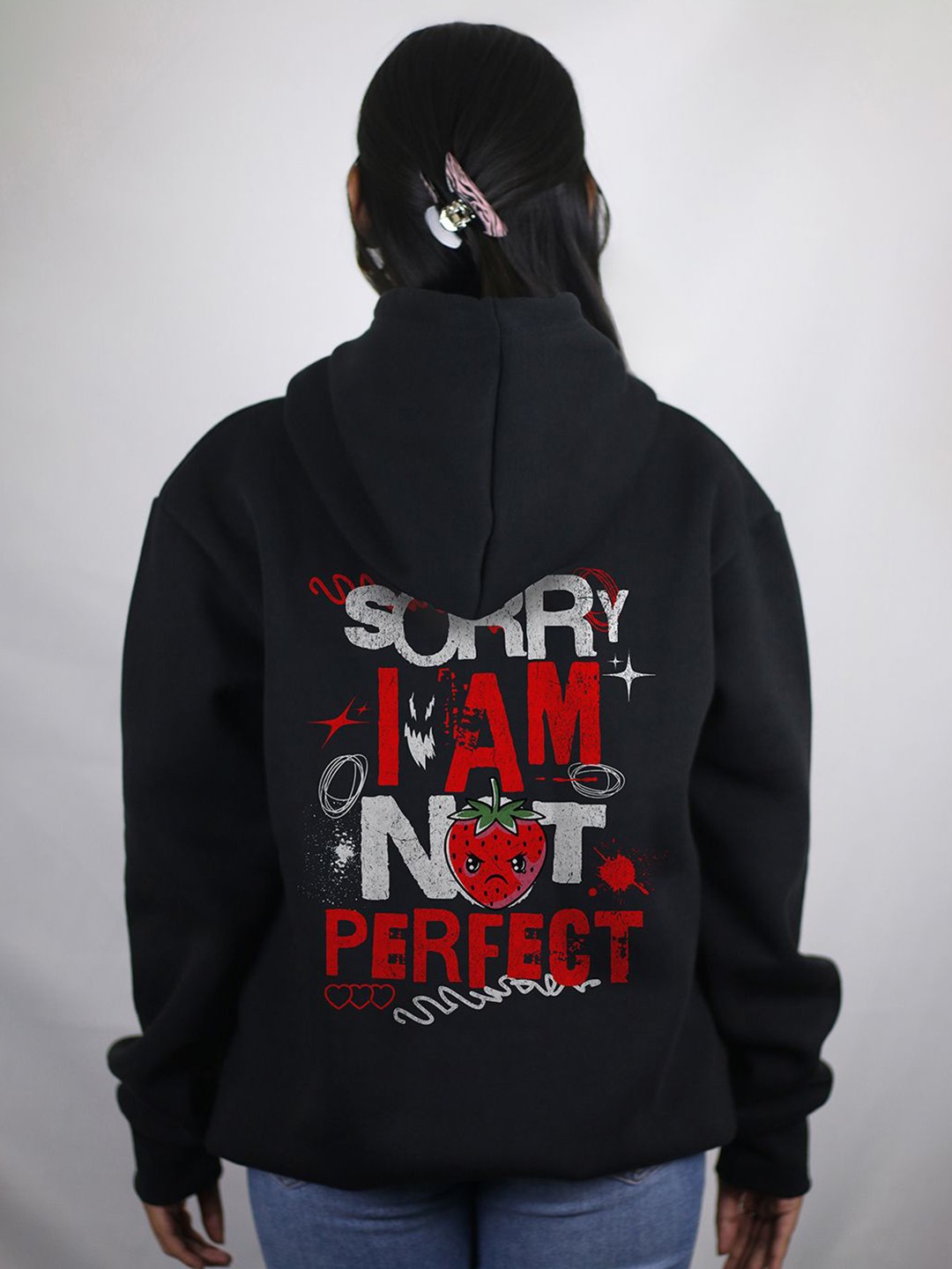 

EKSDEE Women Printed Hooded Sweatshirt, Black