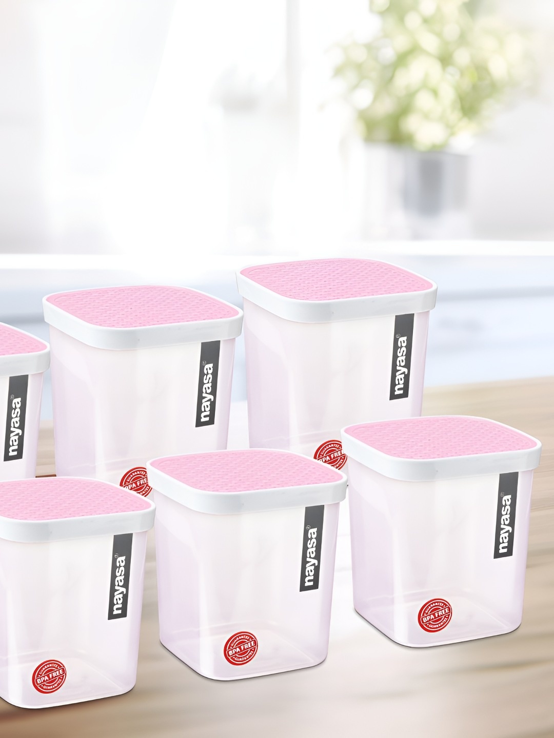 

Nayasa Set of 6 Pink Air Tight, BPA Free Containers 1 L