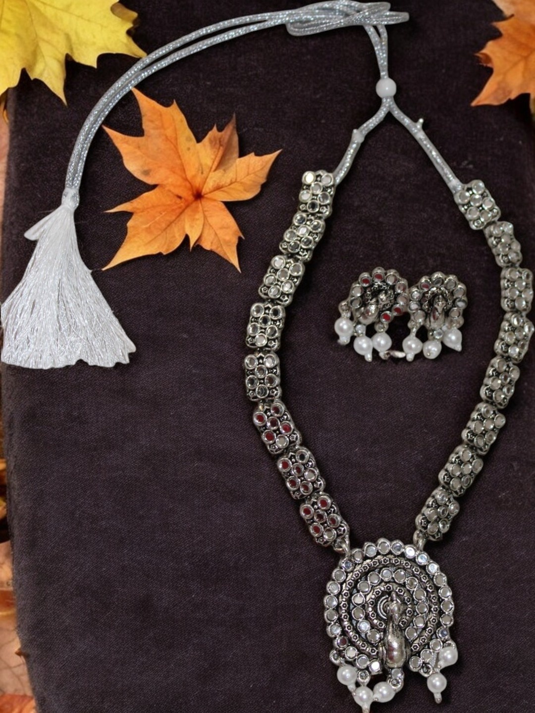 

Jolly Faces Stone Studded & Beaded Jewellery Set, Silver