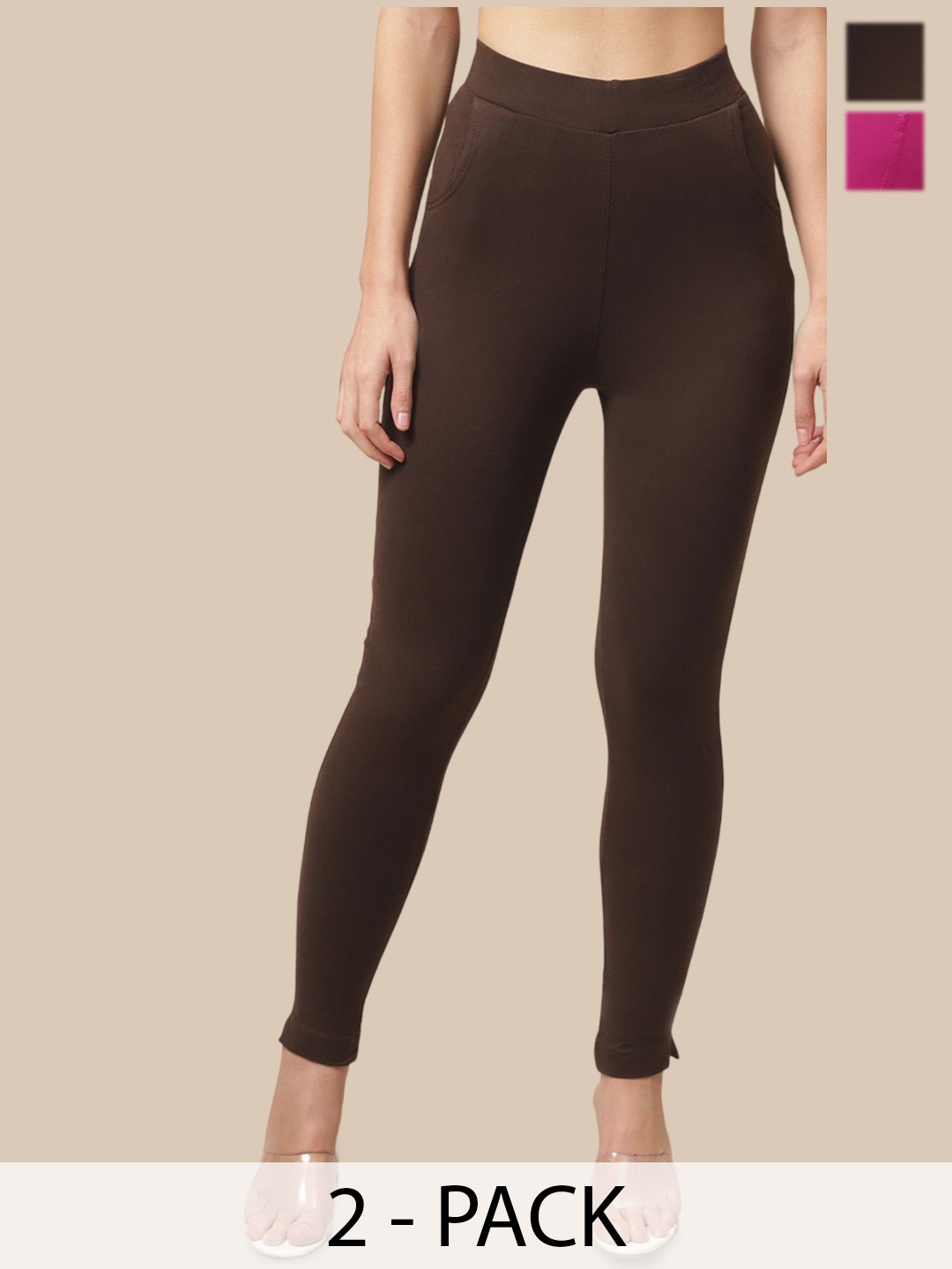 

Valles365 by S.C. Women Pack Of 2 Cotton Ankle-Length Leggings, Pink