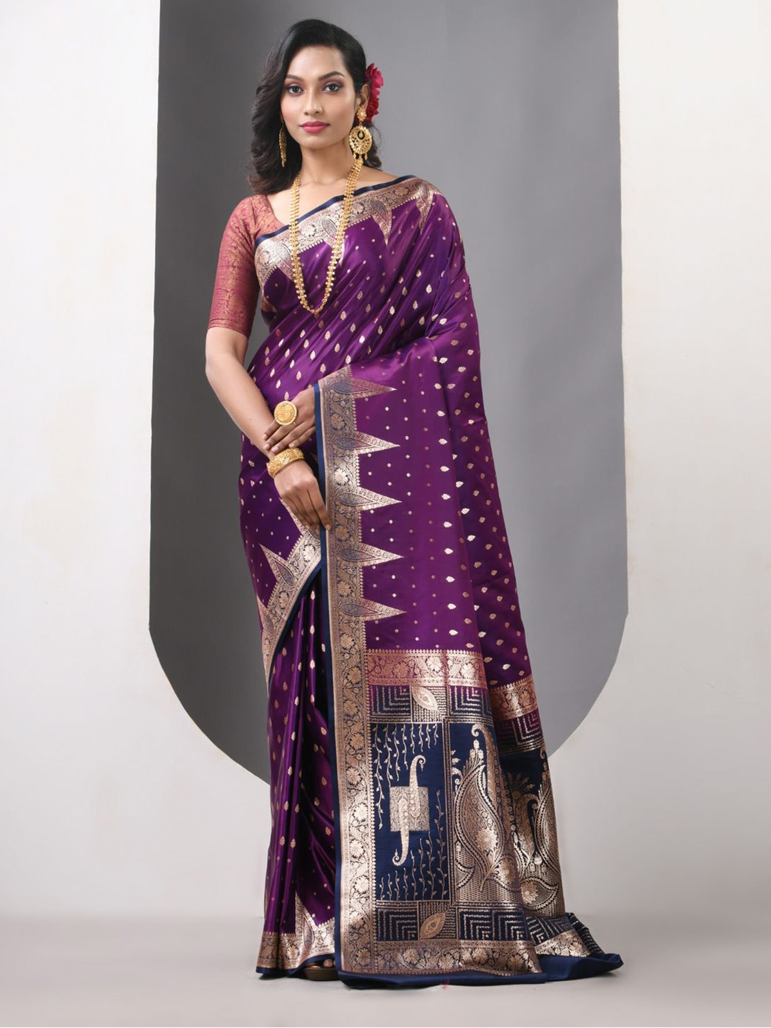 

Charukriti Woven Design Zari Pure Silk Banarasi Saree, Purple