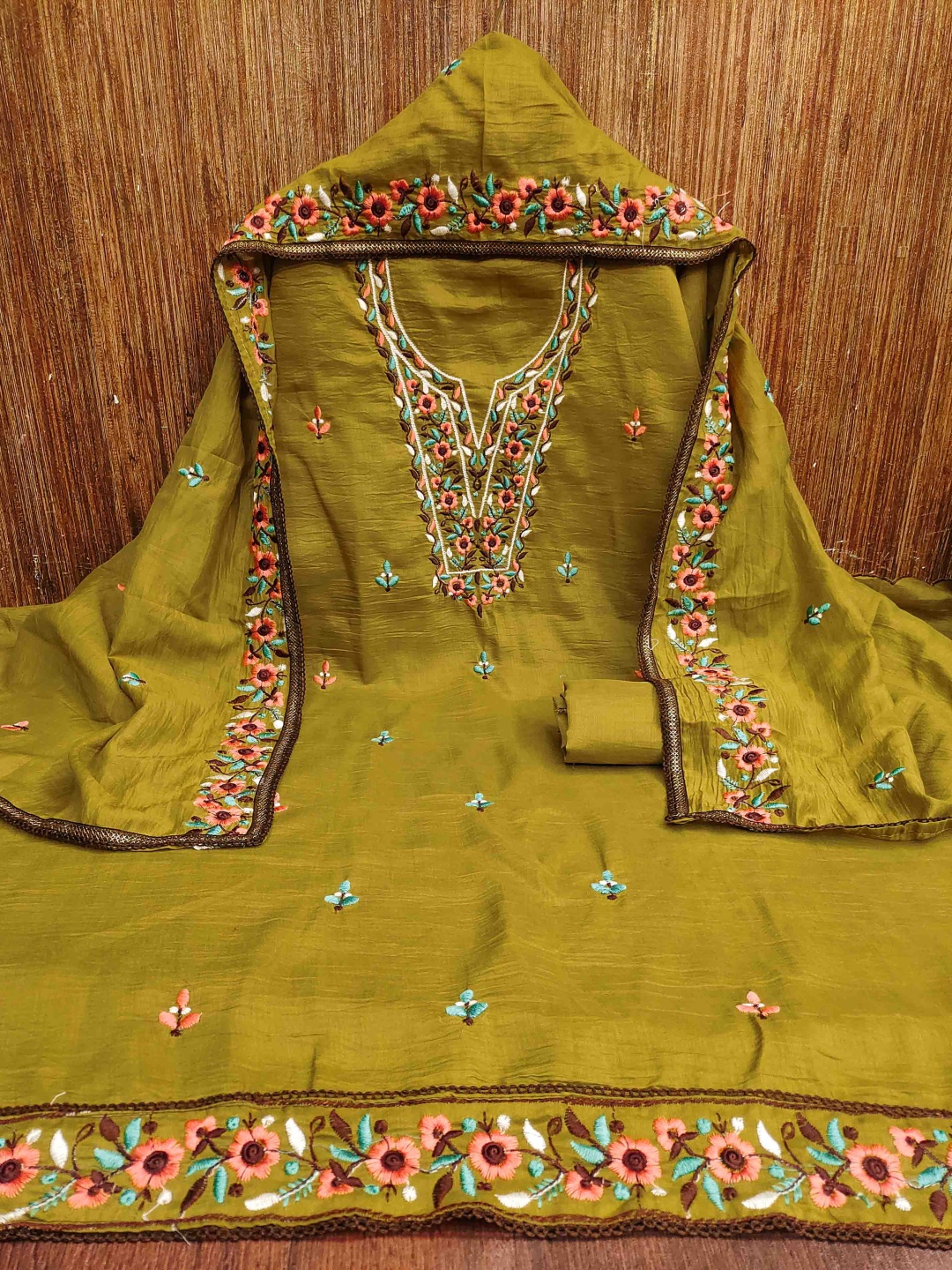 

KALINI Embroidered Unstitched Dress Material, Mustard