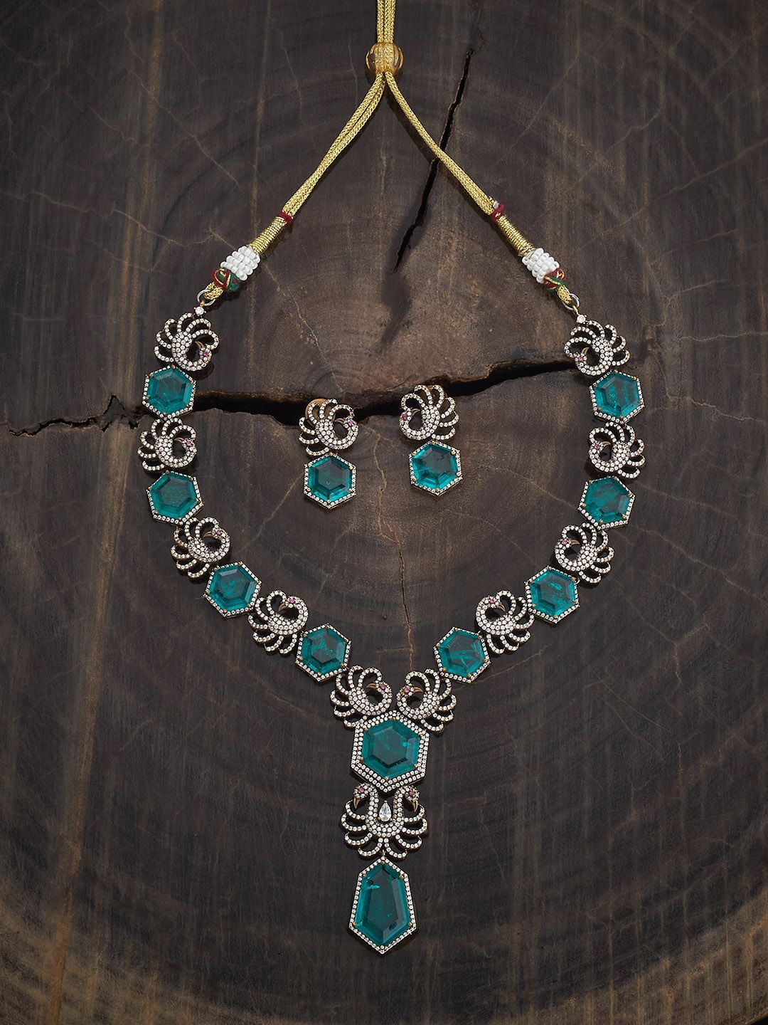 

Kushal's Fashion Jewellery Green Cubic Zirconia-Studded Jewellery Set, Gold